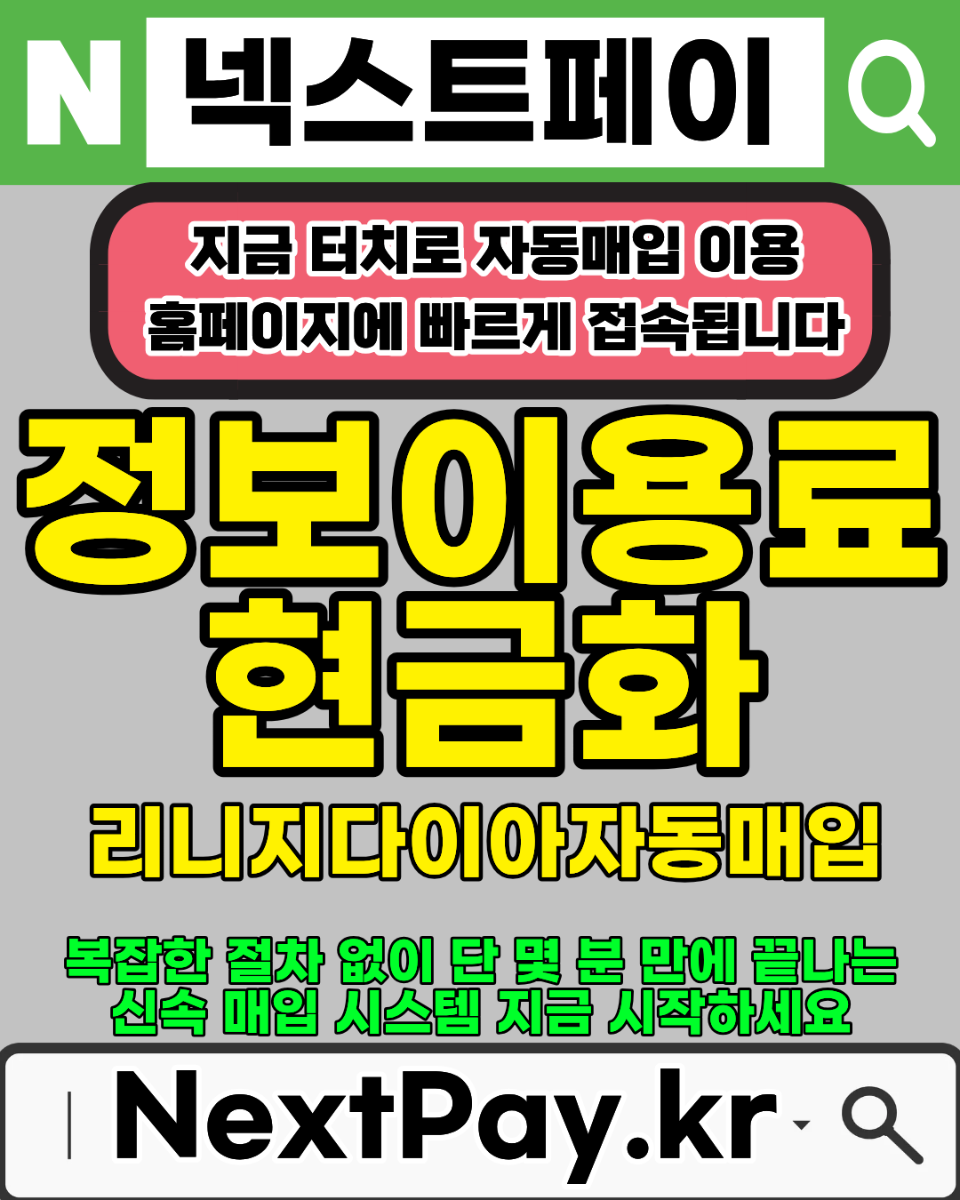 넥스트페이 정보이용료현금화 진행 과정 설명 이미지